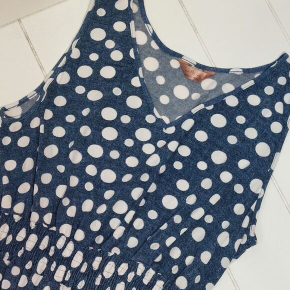 SJS Dresses & Skirts - SJS Sleeveless Maxi Dress Size Large Polka Dots Blue White Elastic Waist